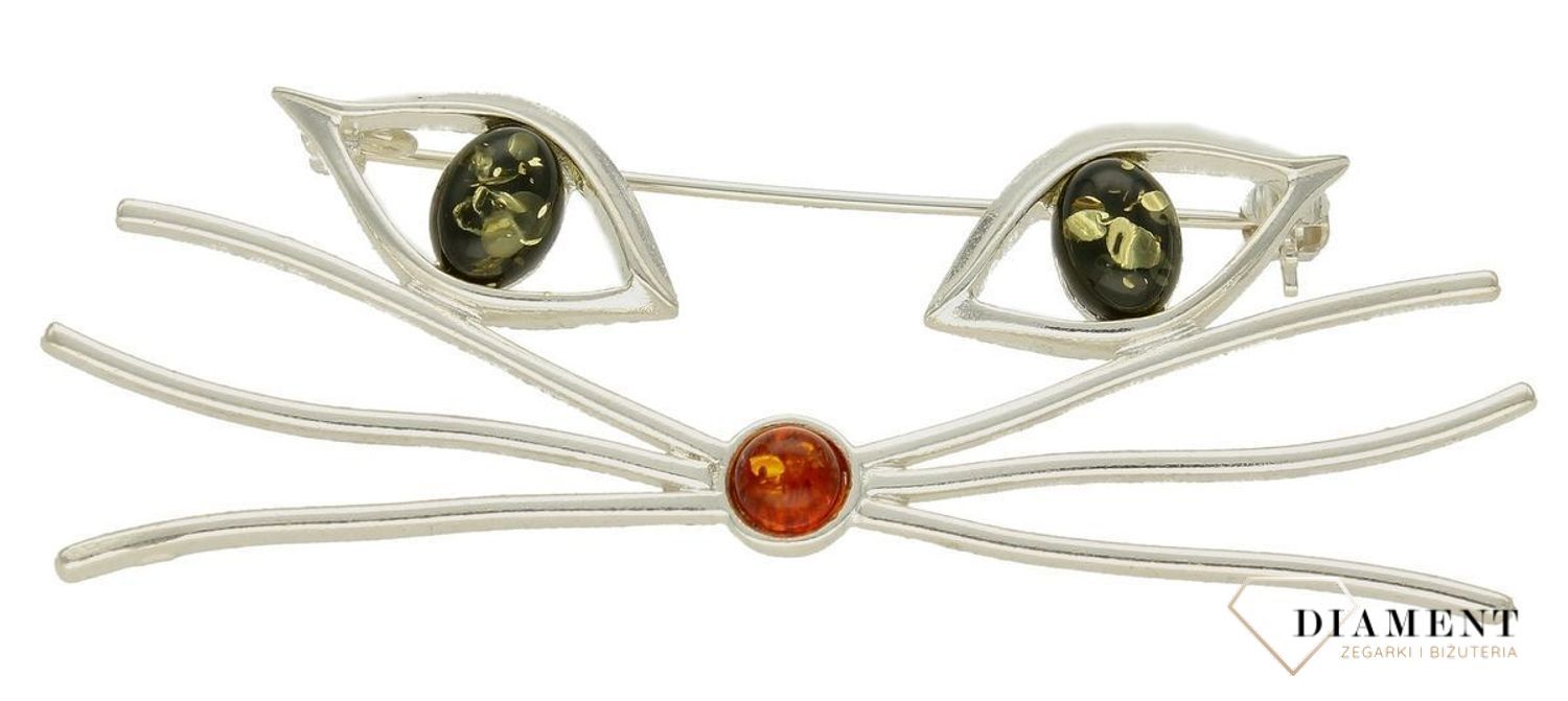 Srebrna broszka damska Kocie wąsy Srebro i polski bursztyn DIA-BRO-KOCIE WĄSY-925ds.jpg